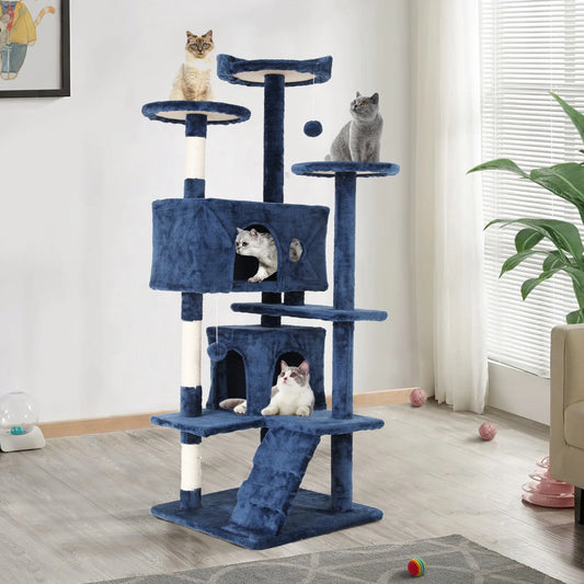 54In Cat Tree Tower for Large Cats, Cat Climbing Tower Cat Scratching Tree with Cat Scratching Stand, Big Cat Tree House Funny Toys for Kittens Pet(Navy Blue)