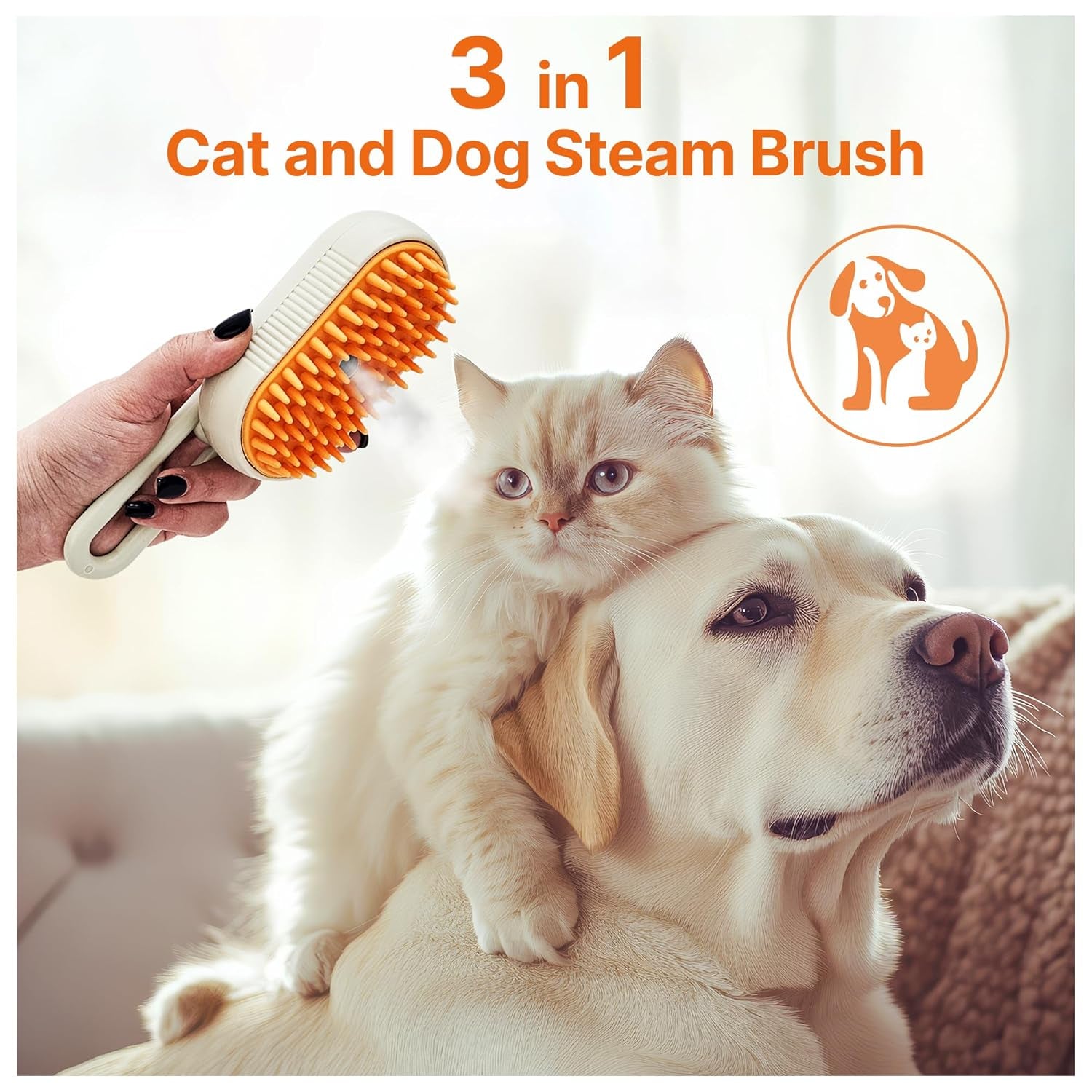 4 in 1 Cat Steam Brush, Steam Brush for Dogs, Rabbits., Pet Spray Comb for Shedding and Grooming, Gentle Technology, Easy-To-Clean, Massage, Grooming Washable, Useful for Shedding