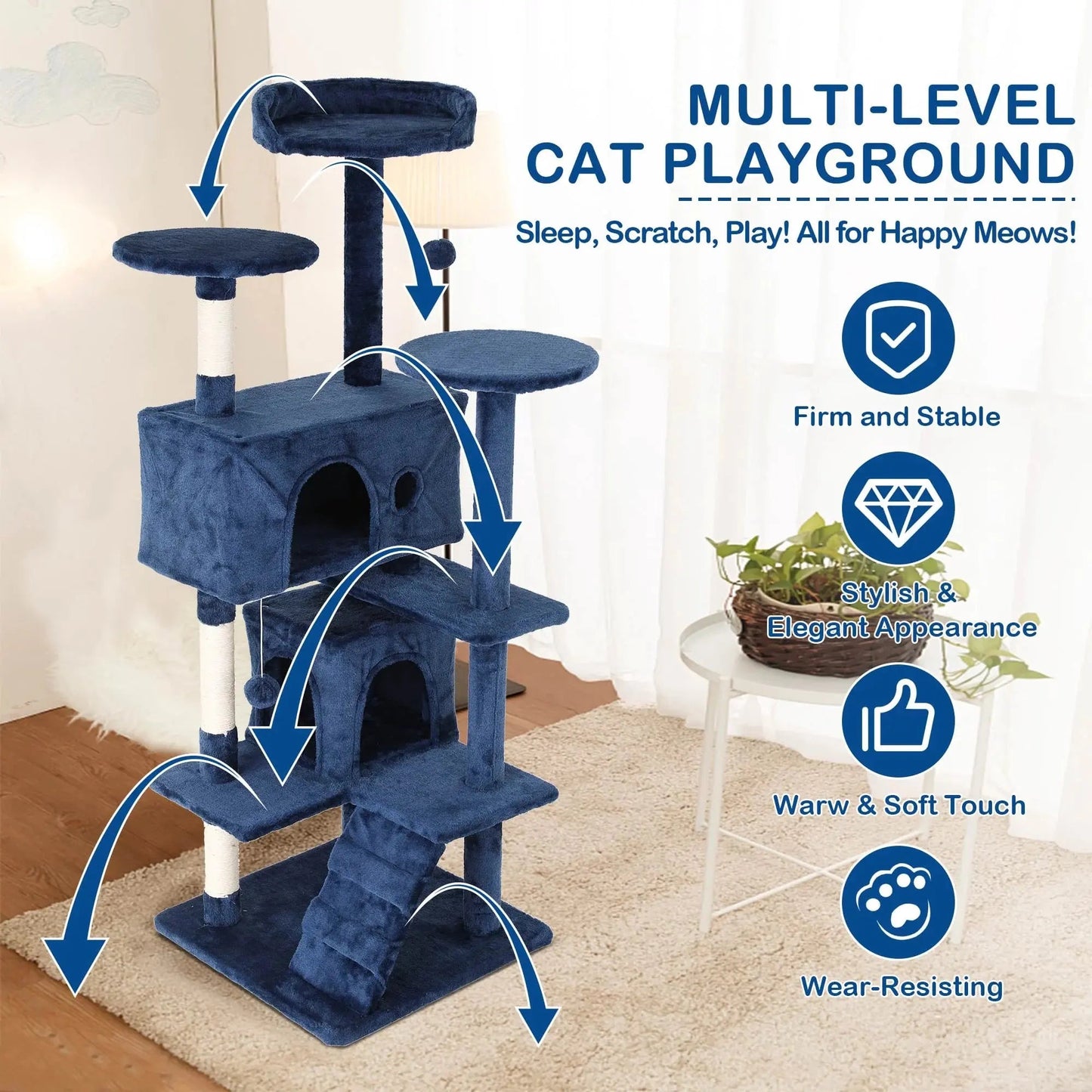 Cat Tower with Scratching Post & Toys - zarpaspetshop.com