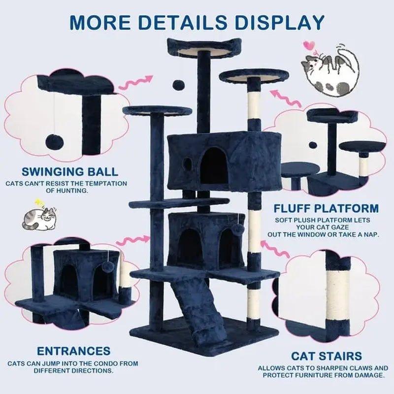 Cat Tower with Scratching Post & Toys - zarpaspetshop.com